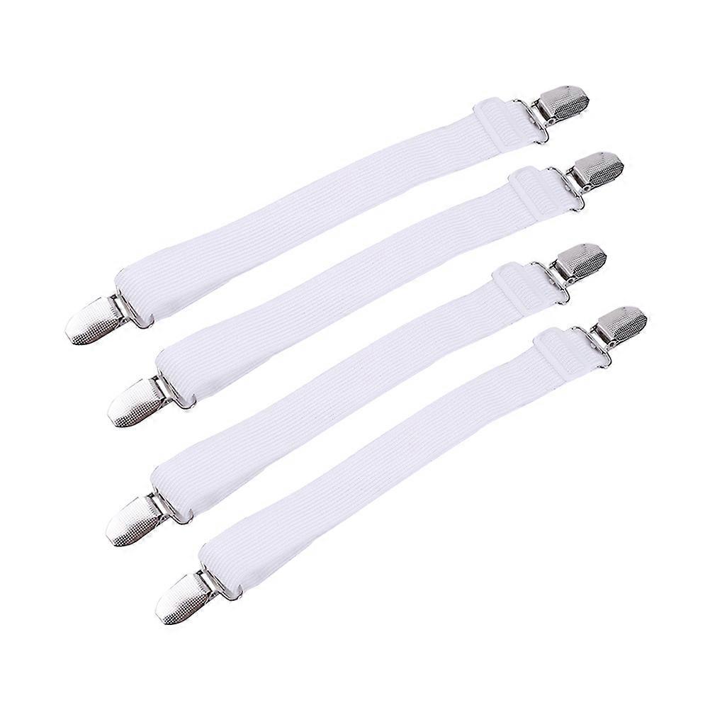 8pcs Multipurpose Bed Sheet Fasteners Adjustable Suspenders Gripper Elastic Strap with Clips for Bed Sheets Mattress Covers (White)