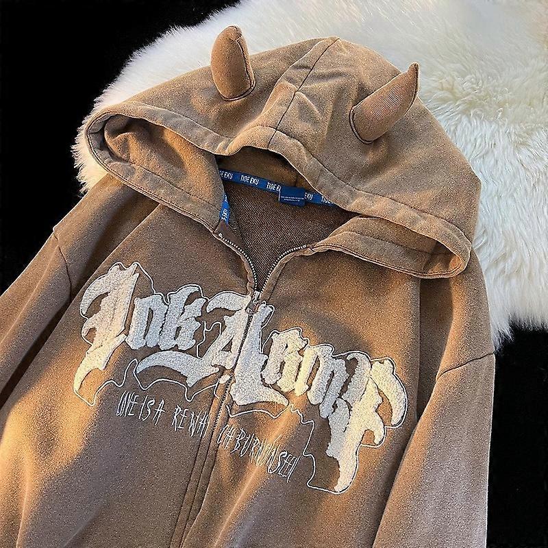 Y2k Devil ricamato felpa con cappuccio donne casual retrò loose manica lunga felpe con cappuccio coppia autunno inverno gotico zip up felpe con cappuccio