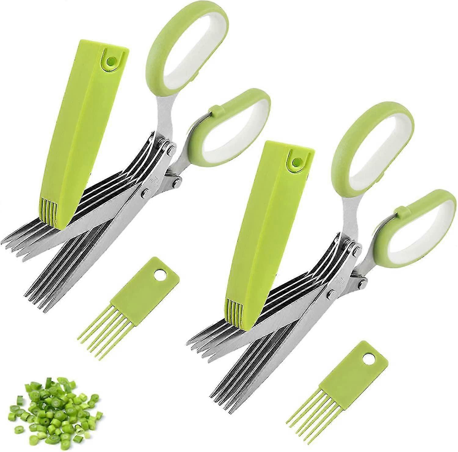 2 Piece Scissors Multipurpose 5 Blade Kitchen Shears With Safety Cover And Cleaning Comb