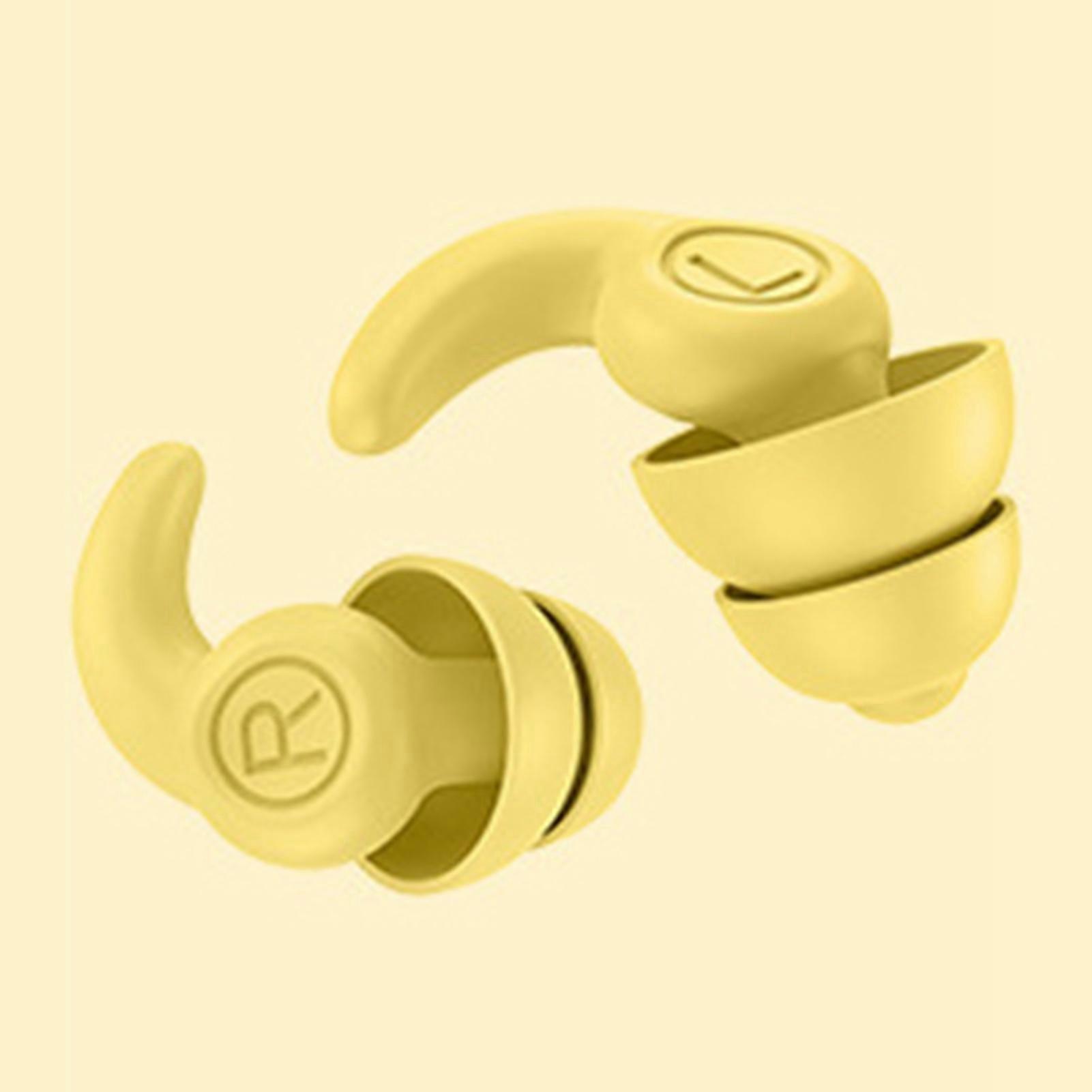 1 Pair Silicone Ear Plugs For Sleep Noise Reduction Sound Isolating Noise Cancelling Reusable Earplugs Third Generation Yellow