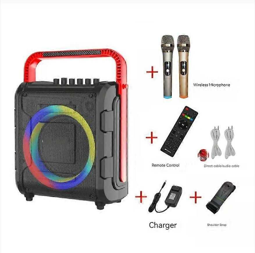 Karaoke Machine Kids Adult Portable Bluetooth Karaoke Speaker Red with 2 Wireless Microphones with C