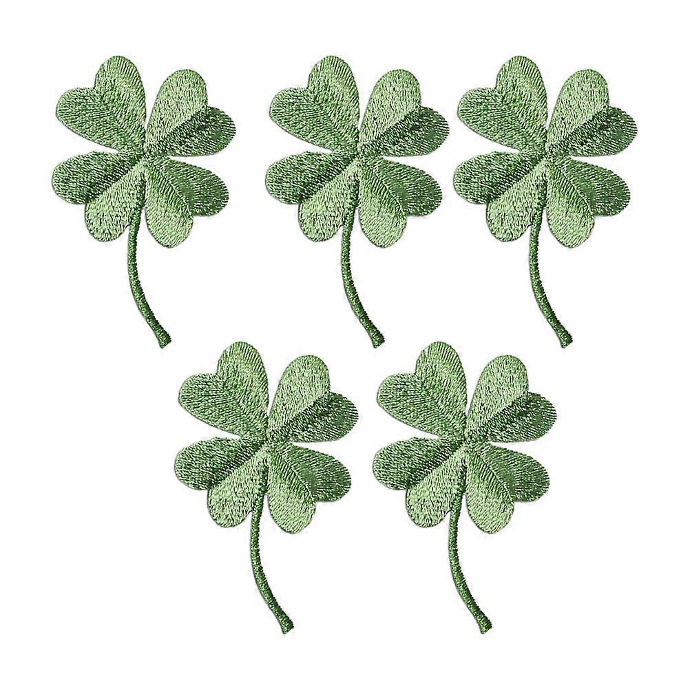 5 Pcs Hot-melt Adhesive Decal Patches Four-lobed Pattern Embroidery Clover Applique DIY Sticker for Jackets Jeans Bags Clothing Arts Crafts Decoration