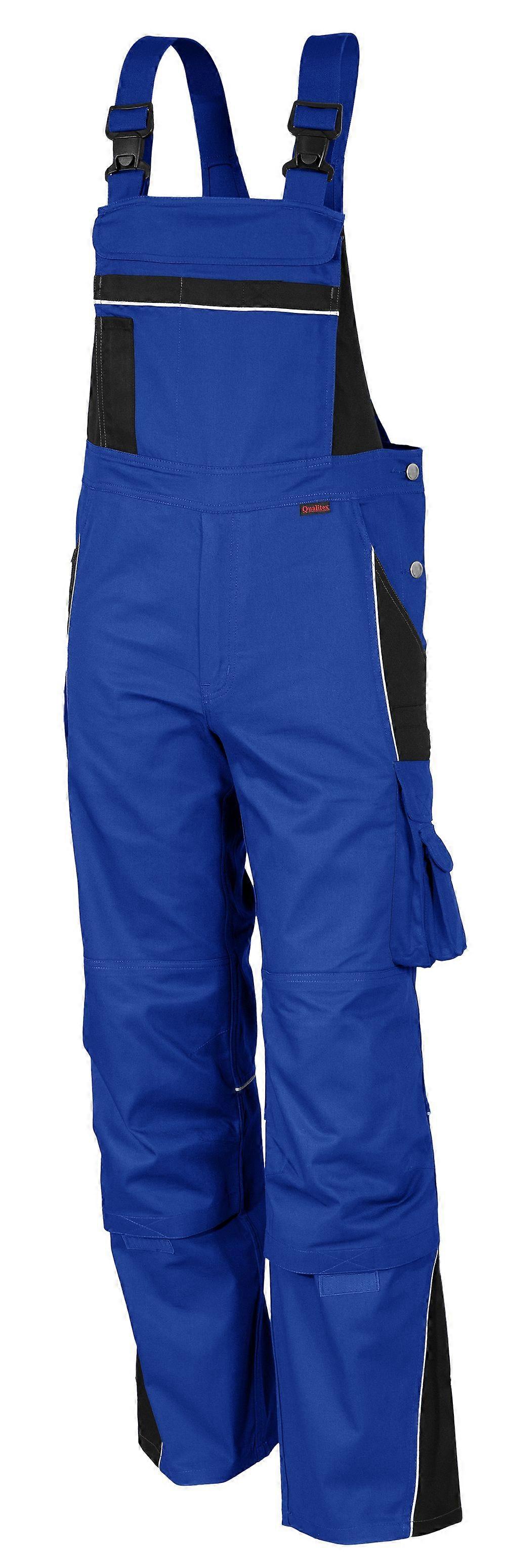Qualitex Latzhose 61937tc_kornblau/schwarz - strapazierfähige PROfessionals Latzhose aus faserverstätktem Gewebe