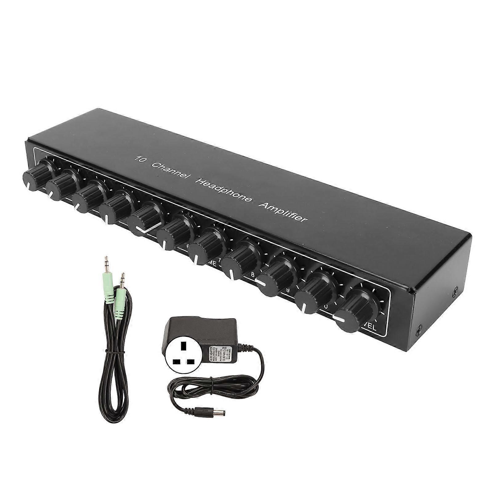 Stereo Headphone Amplifier 1 in 10 Out Portable 10 Channel Headphone Amplifier 100?240V UK Plug