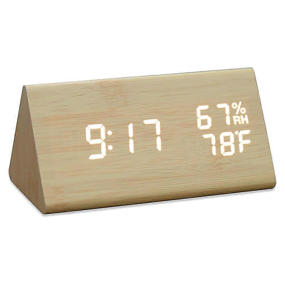 Digital Wooden Alarm Clock, with 3 Alarm Settings, Electronic LED Time Display, 3 Level Brightness & Temperature, Good for Bedroom, Bedside, Desk, Off