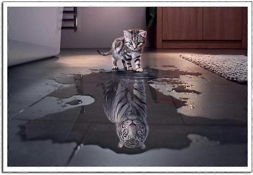 2025 השתקפות חתלתול חדש בליבת בד ציור שמן נמר, 50X75 ס"מ