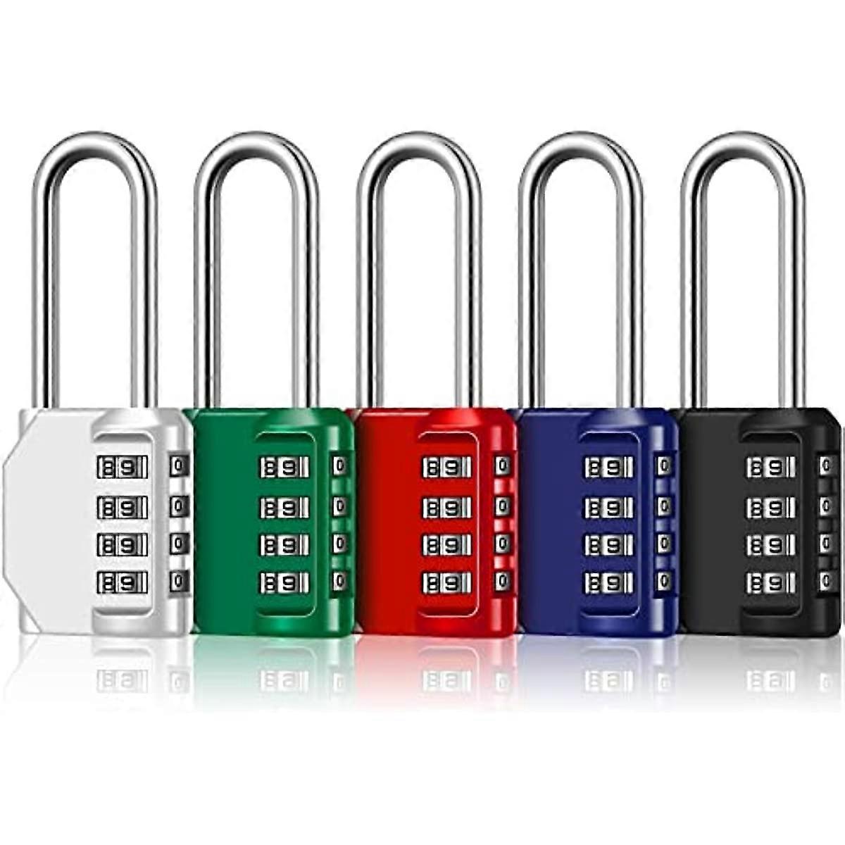 Hotop 5 Pieces 4 Digit Combination Locks Combo Long Number Outdoor Waterproof 24 Inch Shackle Resettable Padlock for School Locker Toolbox Fence G