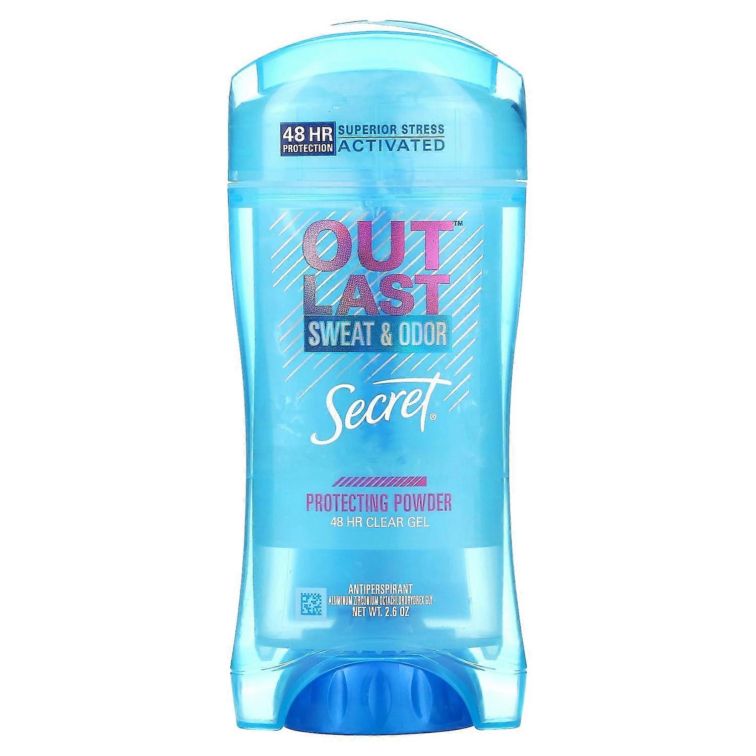 シークレット、アウトラスト、48時間クリアジェルデオドラント、プロテクトパウダー、2.6オンス(73 g)