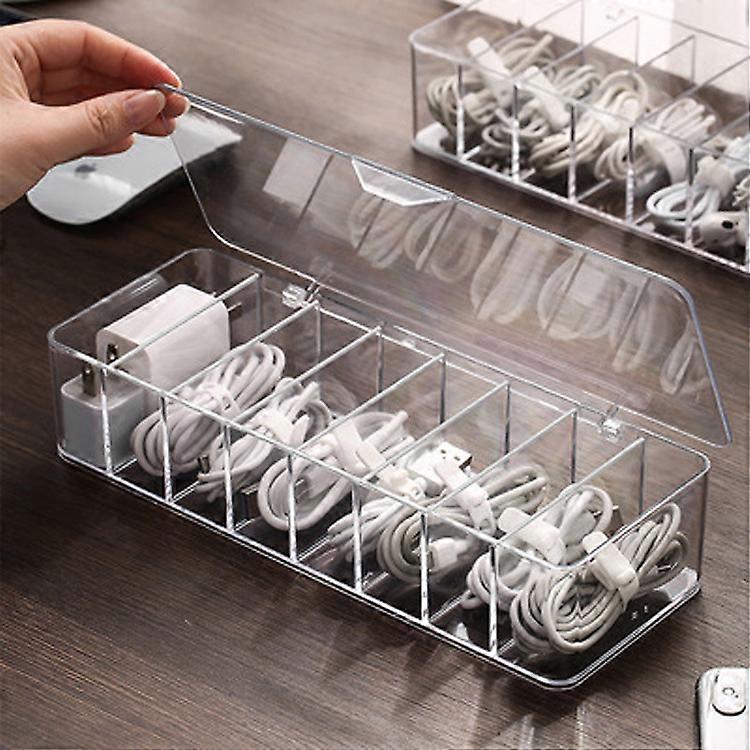 Charger Storage Box, Plastic Cable Management Box with 10 Wire Ties, 8 Compartments
