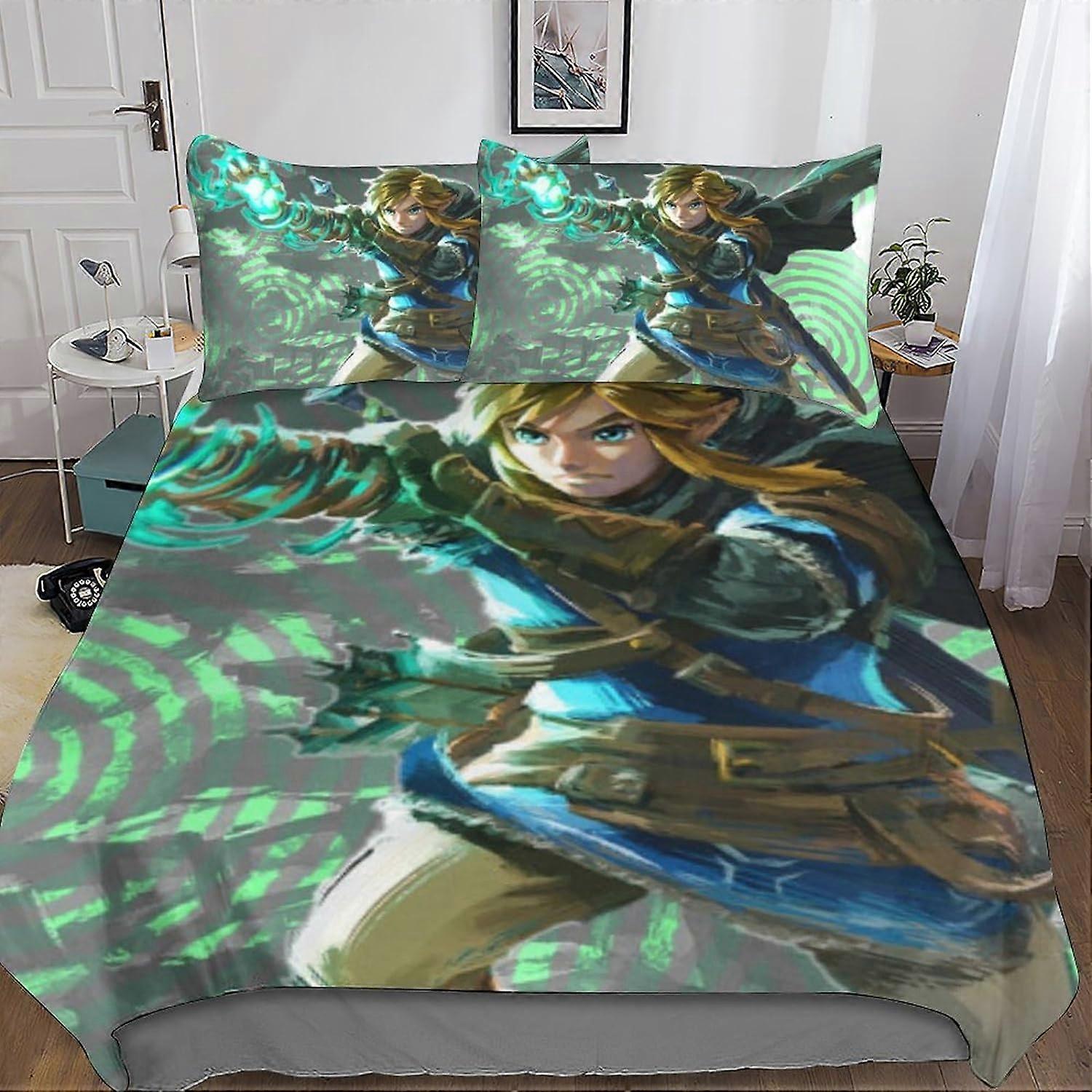 Link Zelda Bedding Set Bedding Set Duvet Cover 3D Print 100% Microfiber with Pillowcase for Kids Teens AdultsKing
