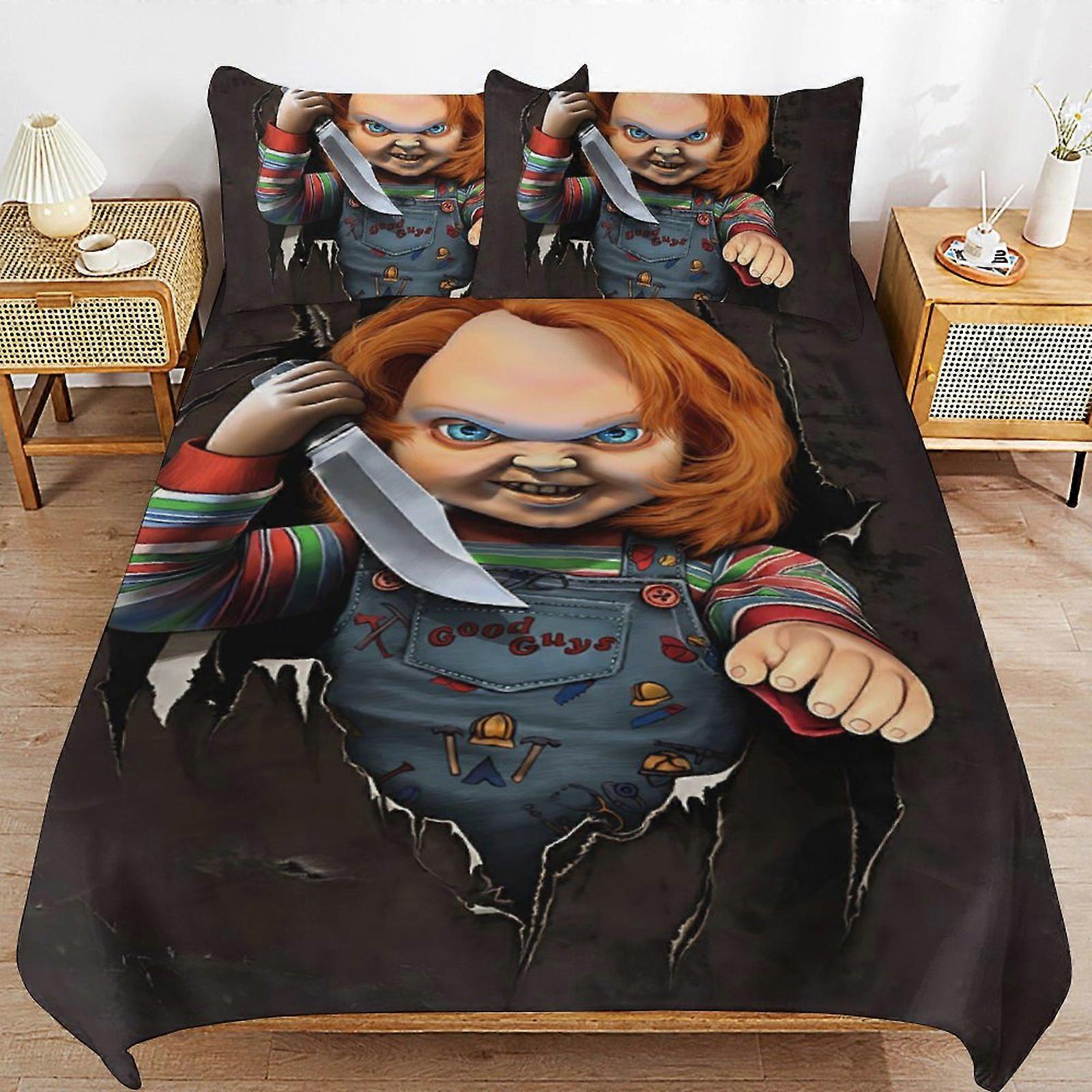 c566 Chucky Yatak Seti Nevresim Takımı Rahat ve Hafif Karikatür Yatak Takımı 3 Parça Yatak Takımı İkiz (1 Nevresim ve 2 Yastık Kılıfı) hn1149