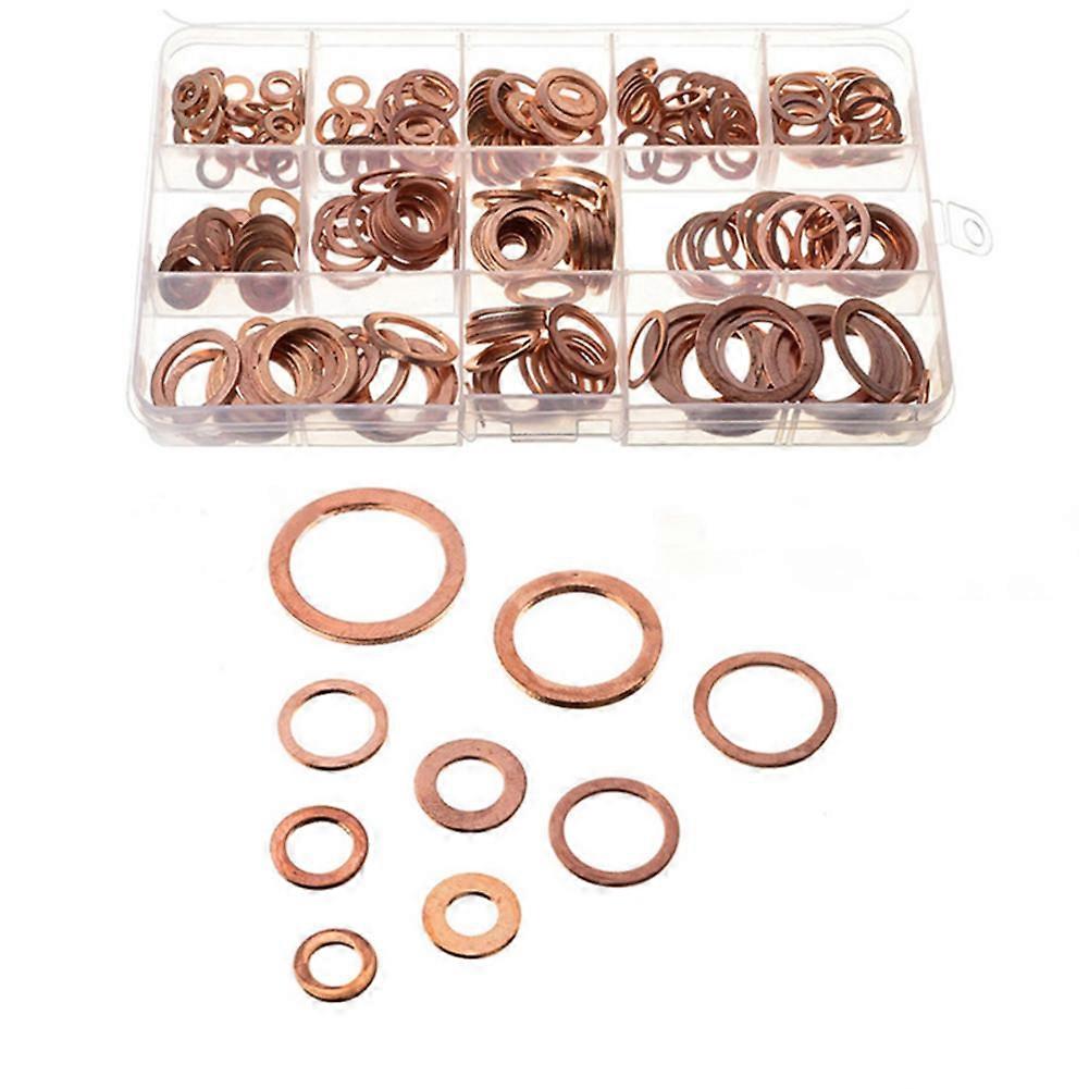 280PCS Round Copper Washers Flat Rings Plumbing Sealed Assorted Kit for Screws