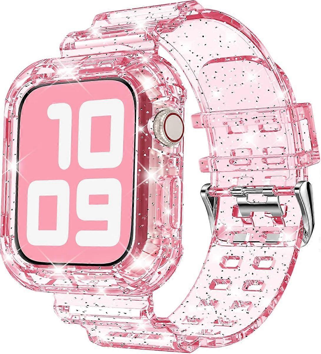Compatible for Clear Apple Watch Band 41mm 40mm 38mm 42mm 44m 45mm 49mm with Case, Women Glitter Bling Sport Strap for iWatch Band Ultra 2/1 Series 9