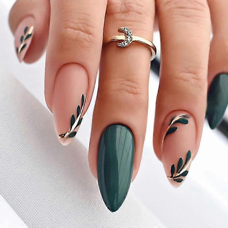 Deep Green Press On Nails Medium Almond Shape