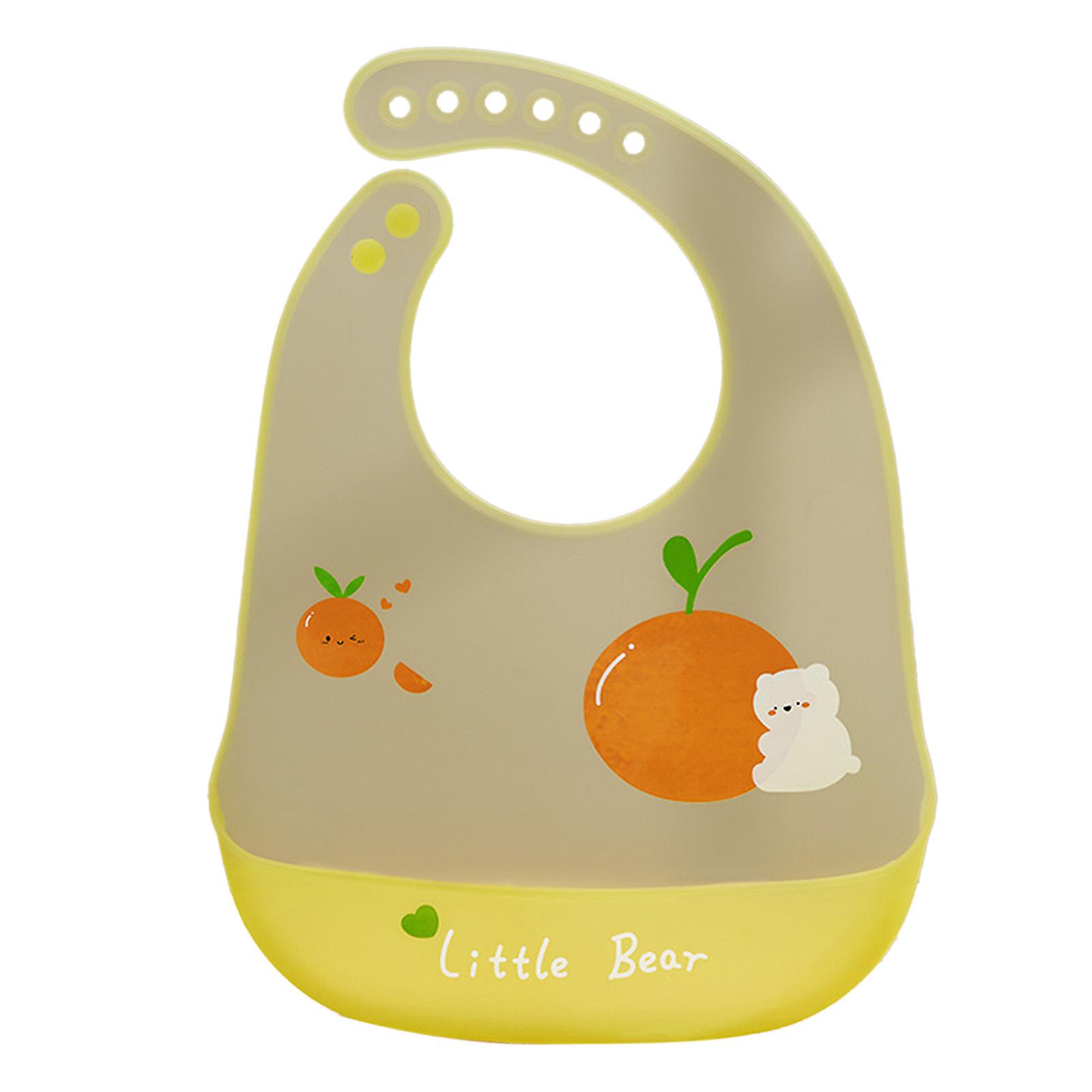 Silicone Baby Bibs Waterproof Oil Resistance Soft Skin Friendly Adjustable Feeding Bib for Drawing Orange