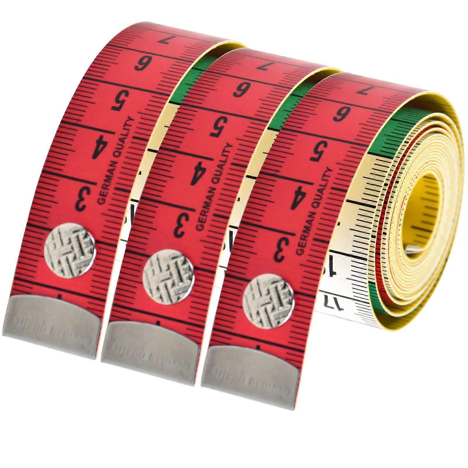 3 Pack Dual Sided Measuring Tape for Body and Waist, Sewing Tape Measure with Snap Button, Fabric Tailors Tape Body Measuring Ruler, 150cm/60inch