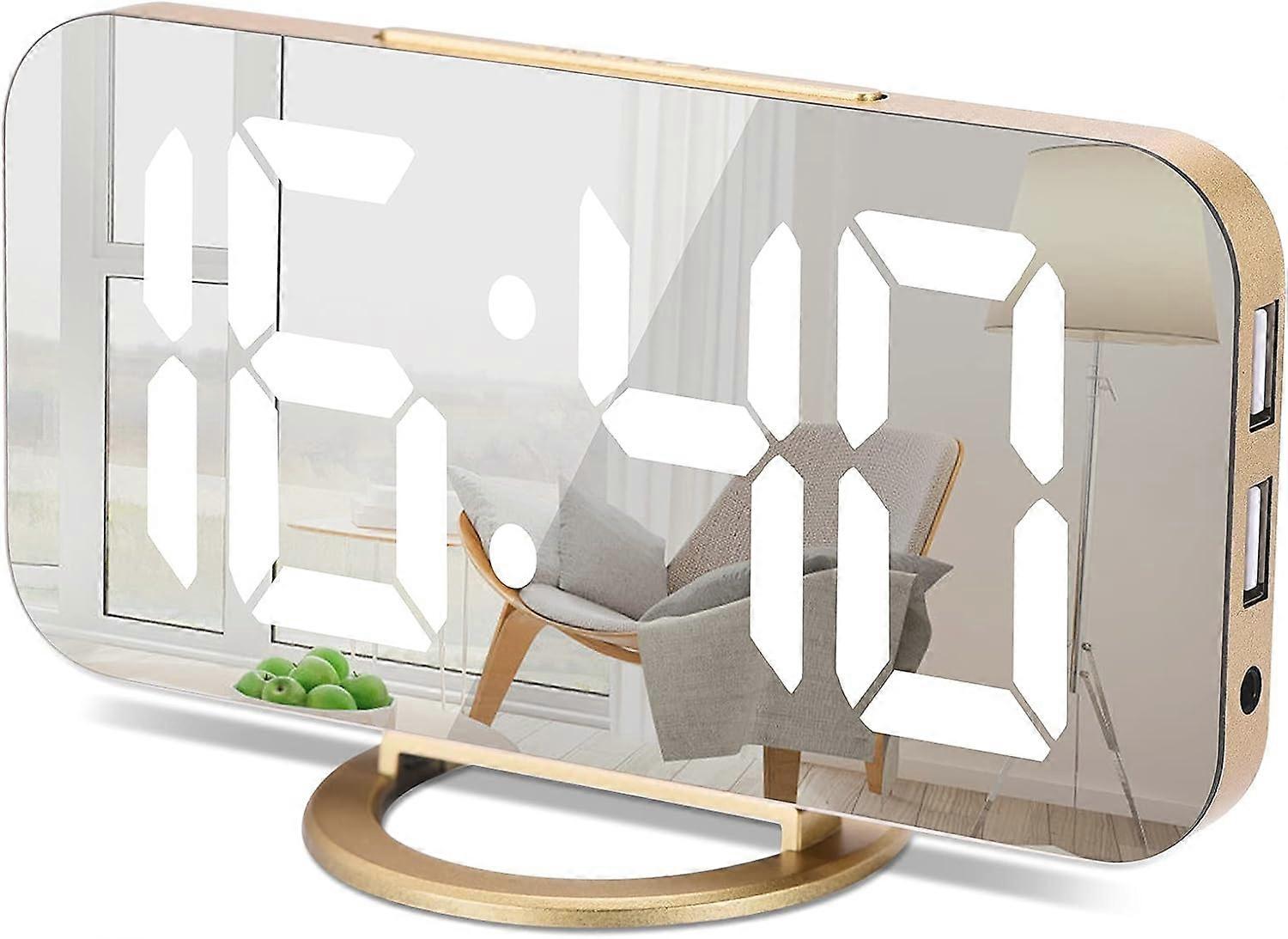 Digital Alarm Clock, 6 Inch Mirror LED Clock, Digital Dual USB Ch