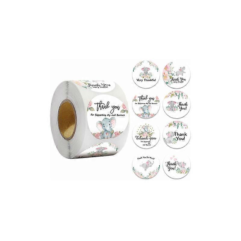 Thank You Label Stickers, 500 Pcs Thank You Label Stickers Round Stickers for Gift Wrapping Envelope Dessert Box Jam Jar, Little Elephant