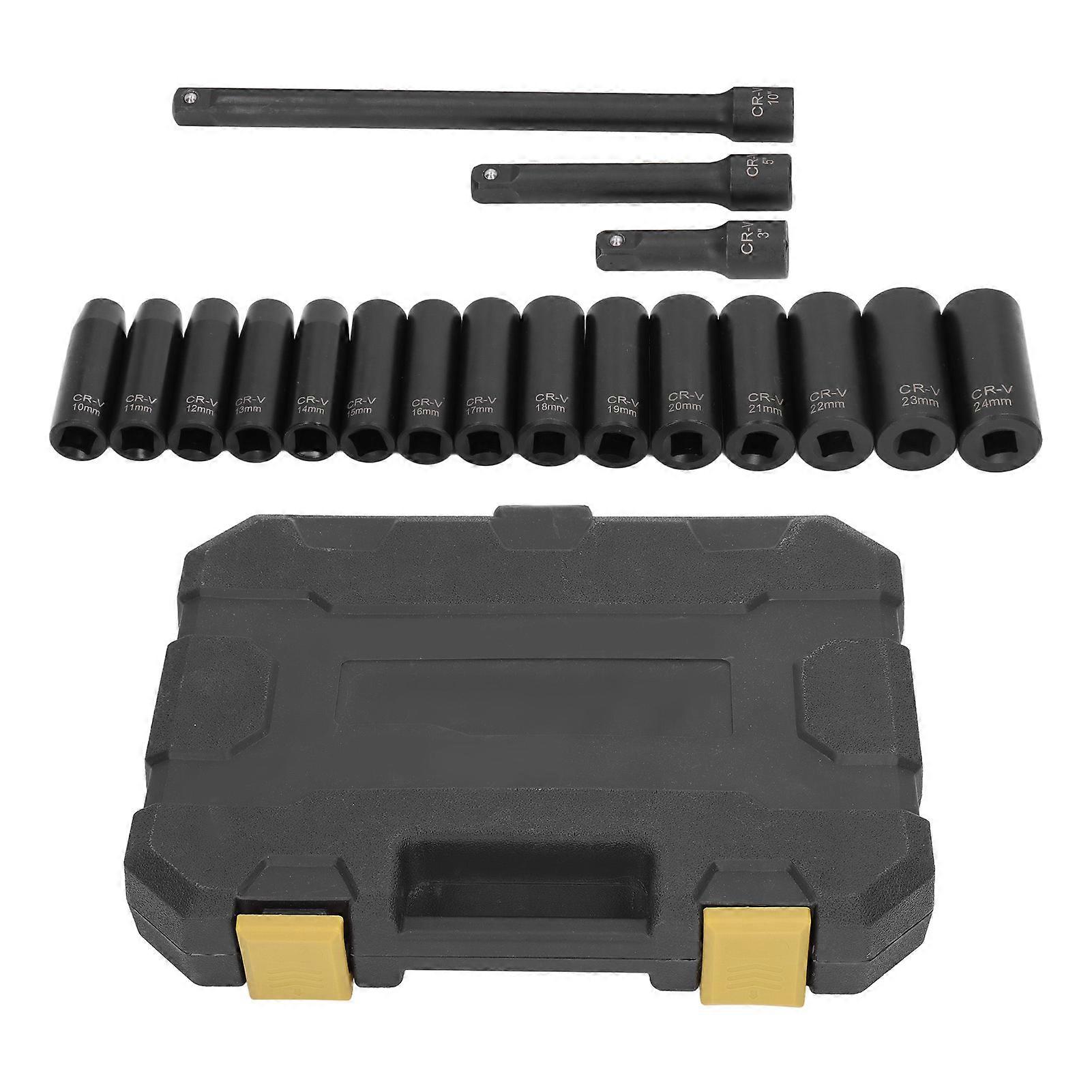 18 Pcs Drive Socket Set 10?24mm Cr V Hex Deep Drive Impact Socket Kit for Automobile Repair
