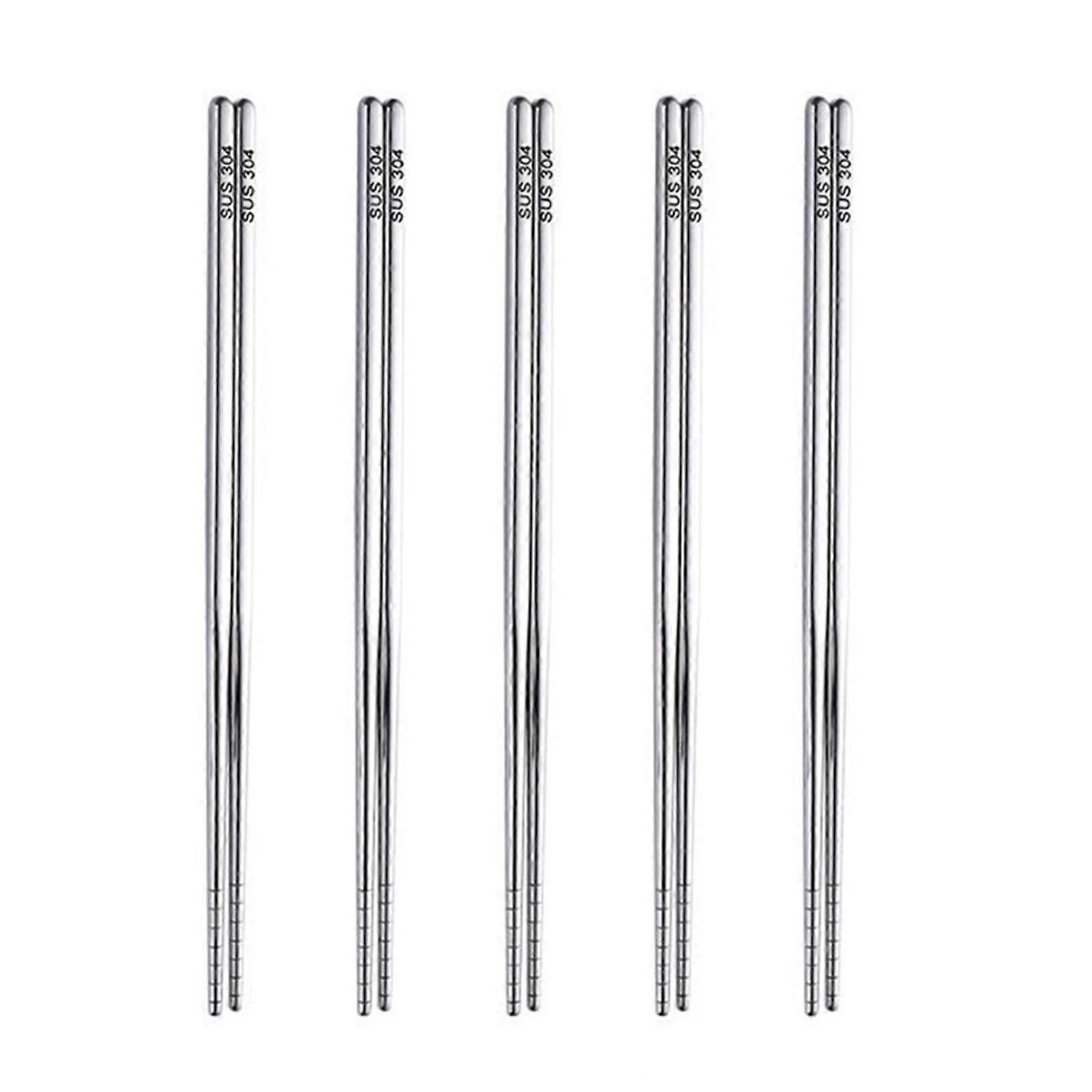 5 Pairs Stainless Steel Chopsticks Set Engraved Non-slip Tips Metal Chopsticks Reusable Square Design Eating Utensils for Home Kitchen Restaurant Outd