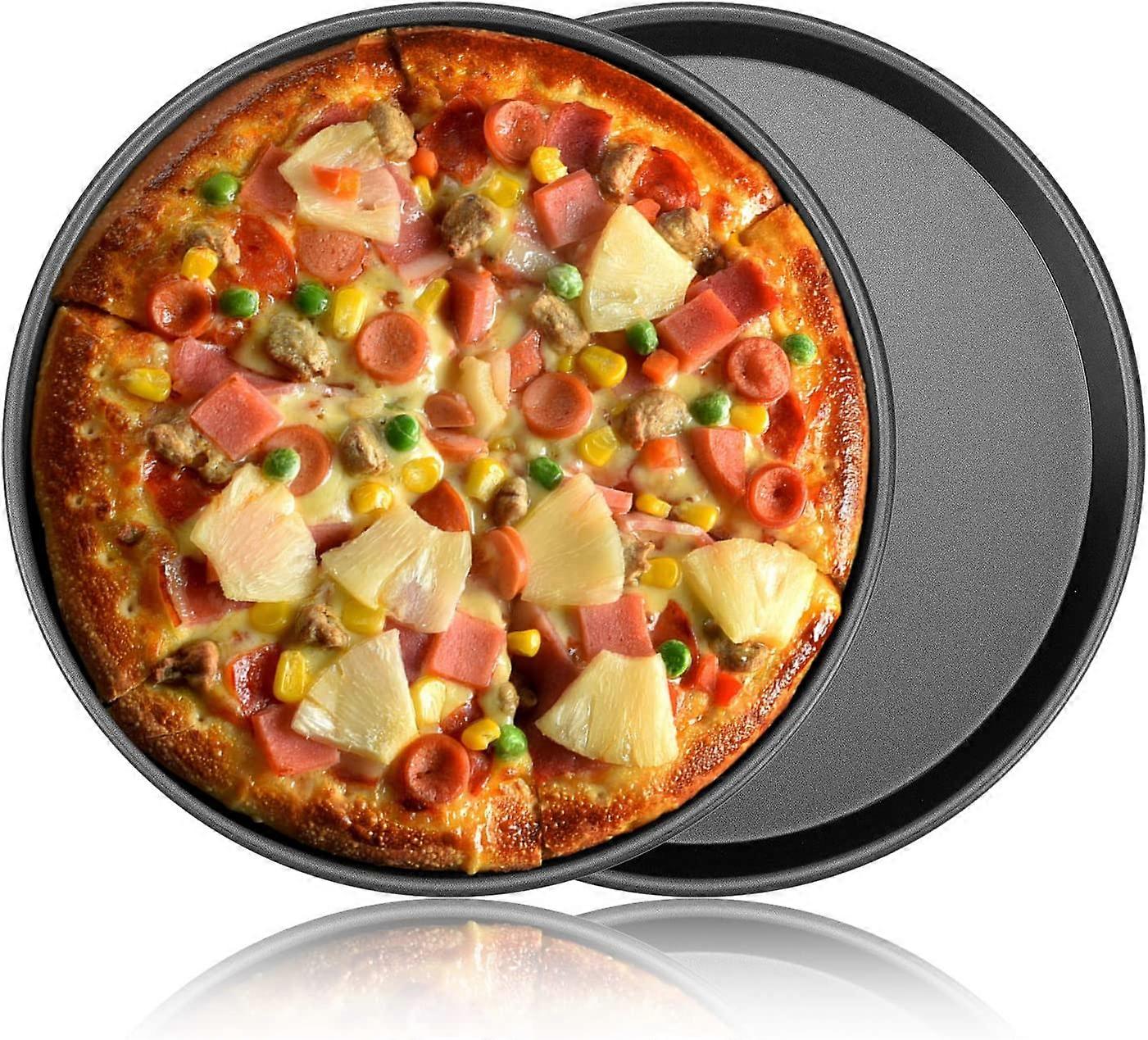 Pizza bradepande 11 tommer nonstick, 2 stk. perfekt resultat nonstick pizzabakke til ovnbagning oksekød kylling kød måltidsforberedelse sort rund