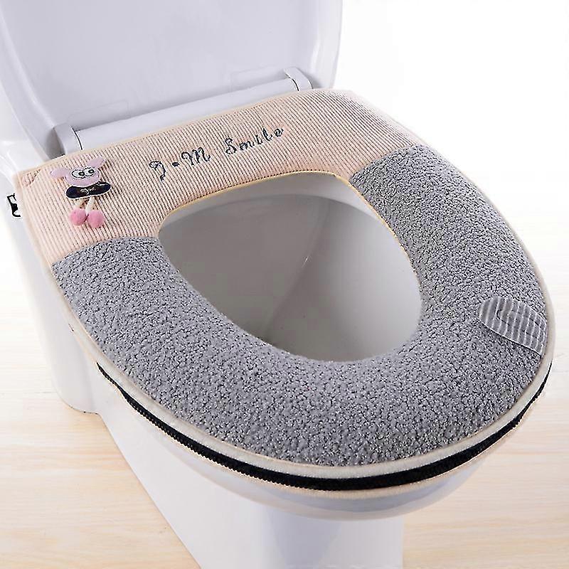 Toilet Seat Cover With Handle Winter Warm Plush Closestool Pads Soft Zipper Mat