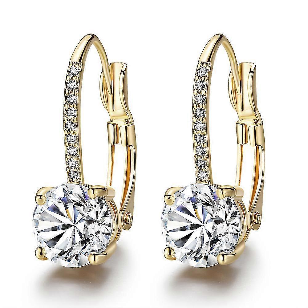 Dww-women's Gold Micro Set Four-claw Round Diamond Ear Hooks