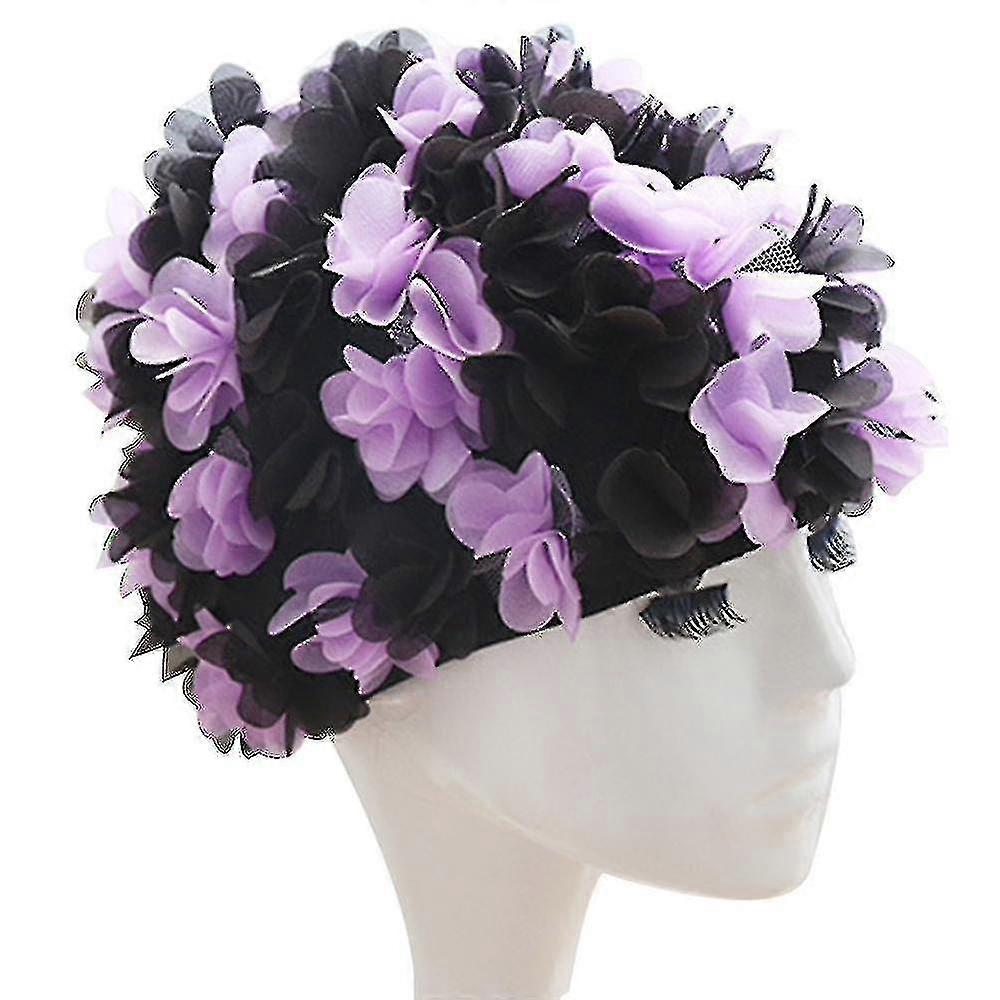 Blume Badekappe Badekappe Dreidimensionales Blütenblatt elastisches Futter Bequeme, atmungsaktive Damen Badekappe mit langem Haar