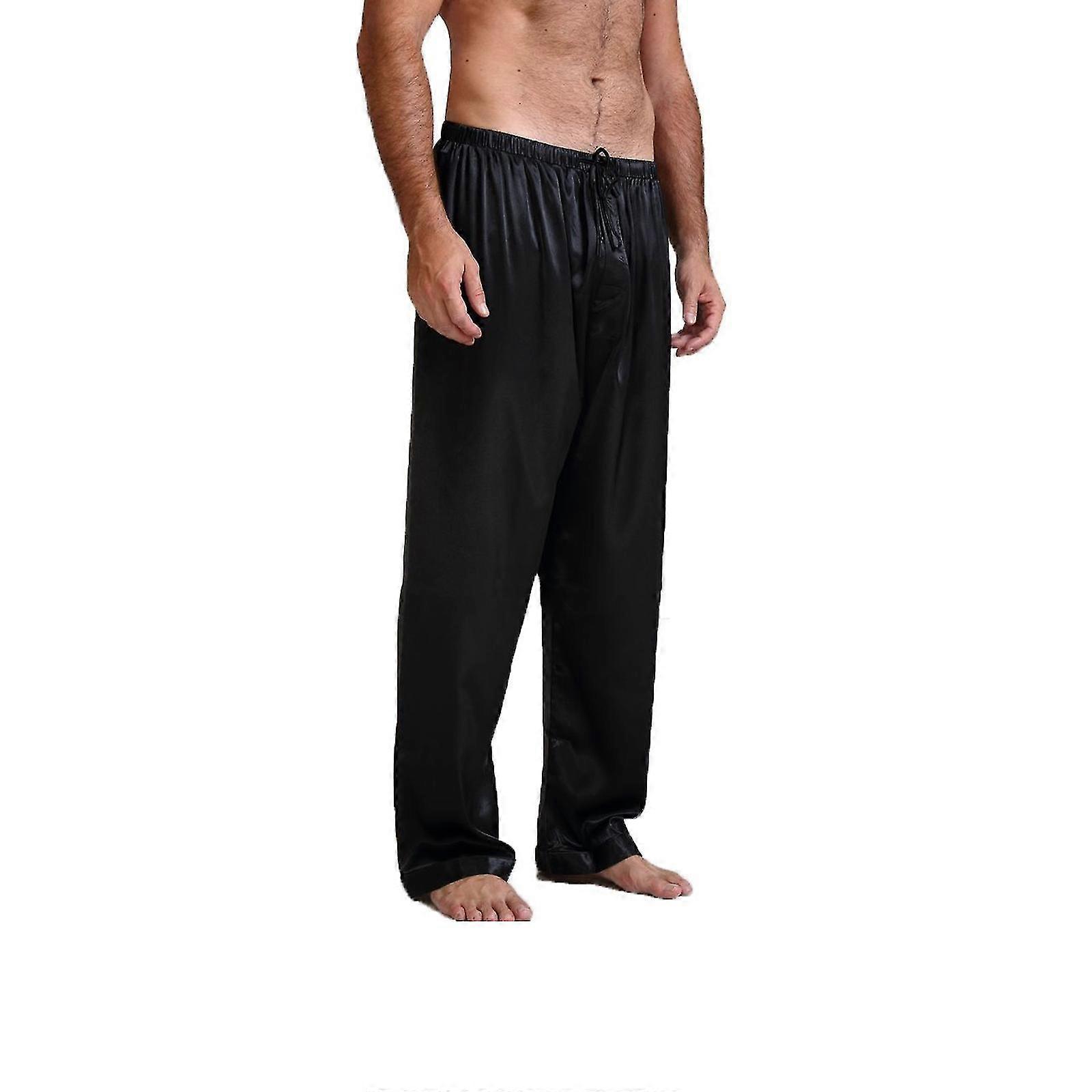 Mens Silk Satin Pyjamas Pyjamas Byxor För Män Sova Bottnar Nattkläder Enfärgad Ritningsremmar Midjeband Sovkläder Byxor