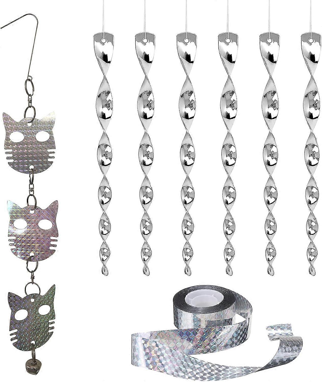 6 Pcs 20 Inch Bird Repellent Reflective Rods, Bird Deterrent Scare Owls Reflective Hanging Owls, 8 Meter Bird Repellent Tape Bird Deterrent Reflective