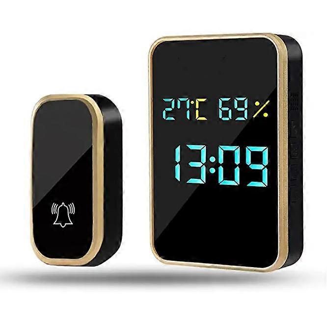 Wireless Doorbell, Waterproof and Self-Powered Wireless Outdoor Doorbell without Battery, Displays Temperature, Humidity and Time, Wireless Chime with