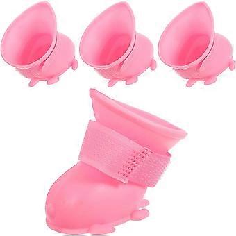 Hundeschuhe Wasserdicht Anti-Rutsch Regen oder Schnee Hundeschuhe TPR Hundestiefel Verstellbare Gummisohle Pfotenschutz Hundeschuhe zum Laufen Wandern Wandern Rosa