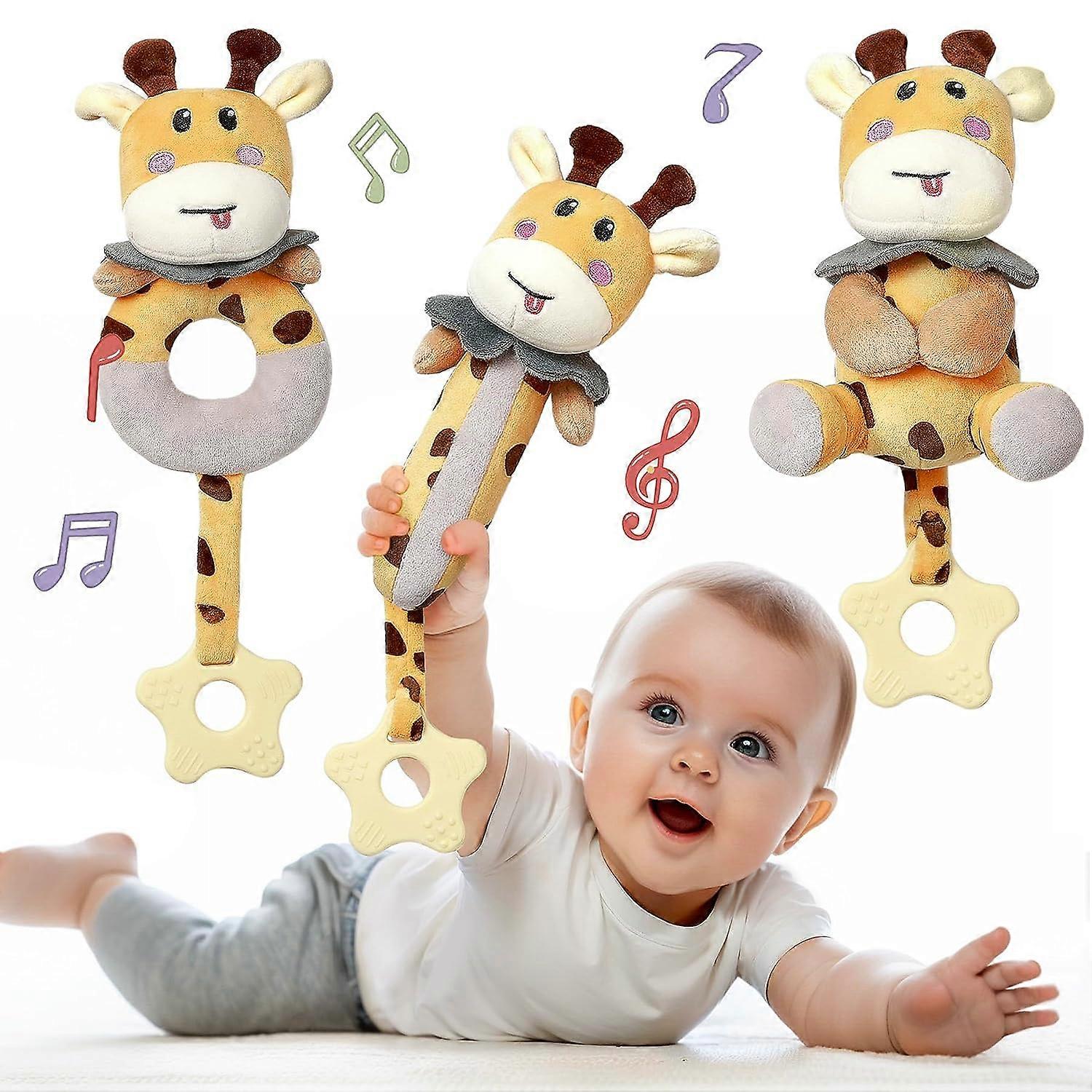 Baby Rattles 0-6 Months, 3Pcs Infant Boy Toys Rattles for Babies 0-6 Months, Super Soft Plush Rattles Sensory Toys for Newborn Gift