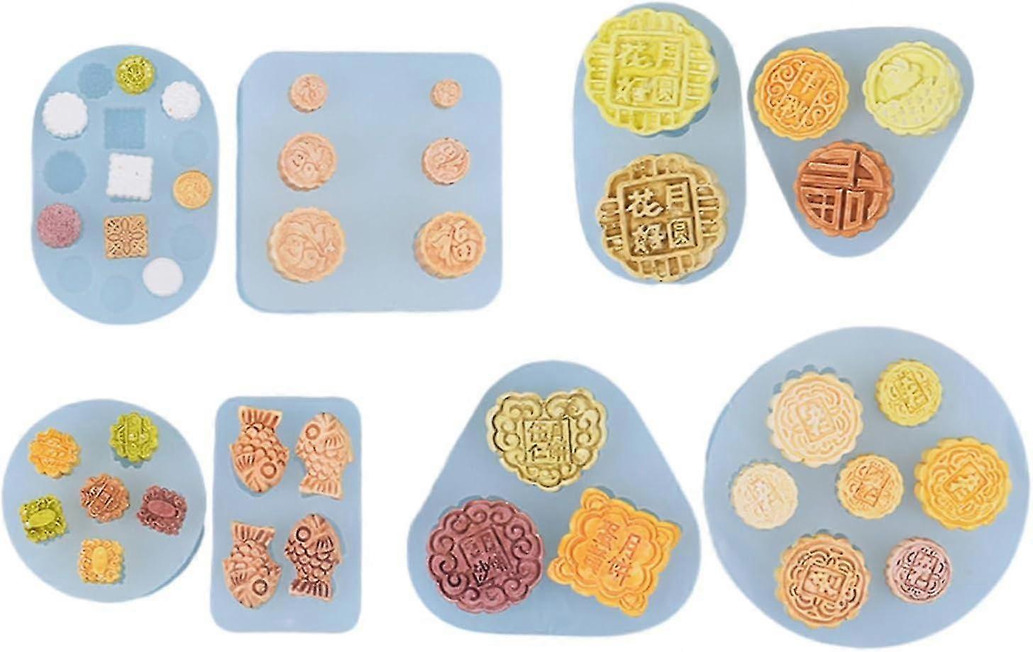 DIY Mooncake Set - 8 Moulds for Bean Paste Cake - Silicone Material