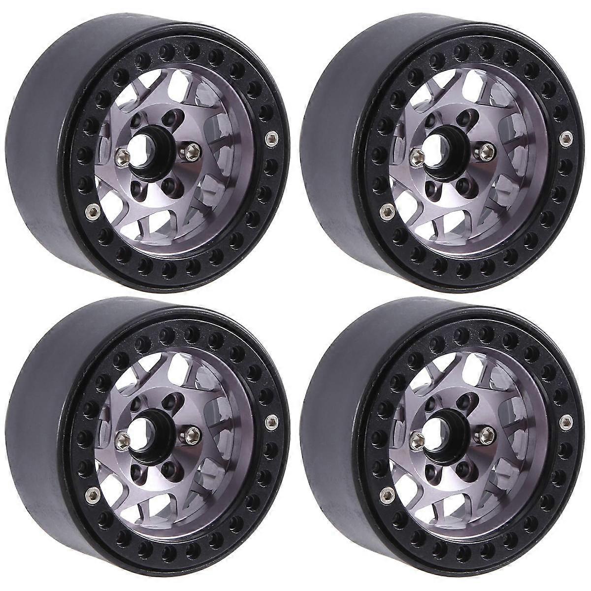 4PCS 1.9Inch Metal Beadlock Wheel Hub Rim for 1/10 RC Crawler Car TRX4 Axial SCX10 RedCat Gen8,Grey