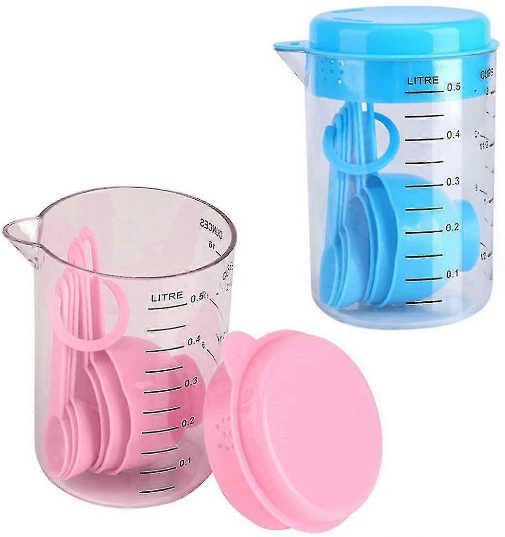 Spoons And Measuring Cups Set, 2 Plastic Measuring Cups With Scale And 12 Kitchen Measuring