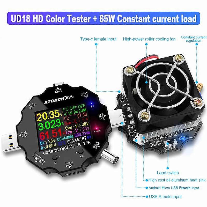 UD18 USB 3.0 18in1 Tester USB APP dc voltmetru digital ampermetru voltimetru power bank detector de tensiune voltmetru medic electric