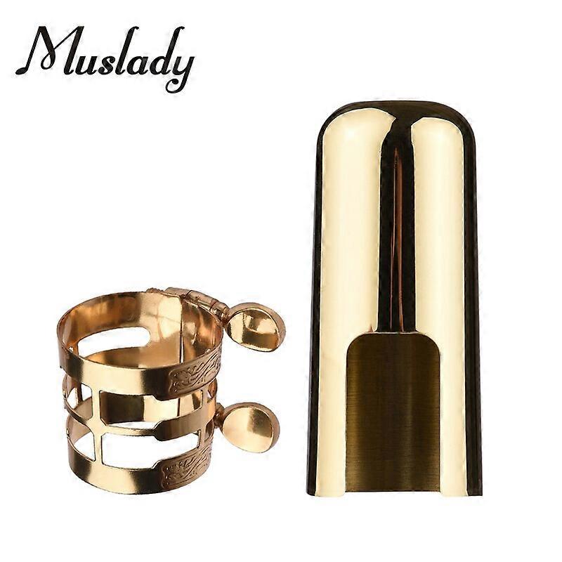 Muslady Double Screw Adjustment Saxophone Ligature Compact Durable Sax Ligature with Mouthpiece Cap for Alto Saxophone
