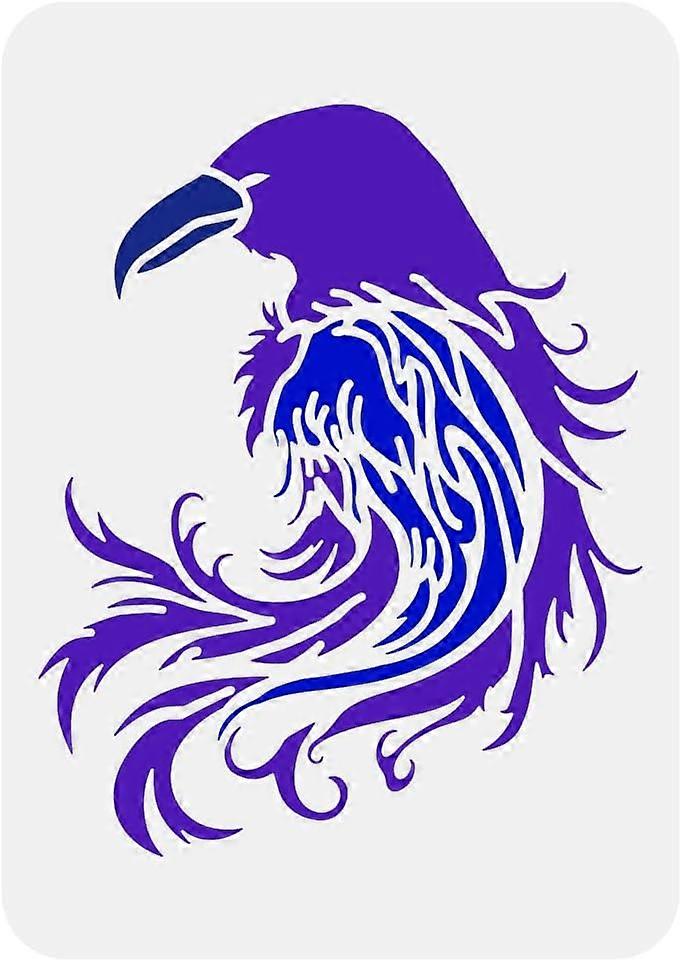 Crow Painting Stencil 8.3x11.7inch Hollowed Raven Head Pattern Stencil for Painting Reusable Crow Feathers Template Plastic PET Bird Pattern Stencil A