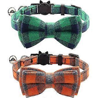Bjxy Breakaway Cat Collar With Bow Tie And Bell, Cute Plaid Patterns, 1 Or 2 Pack Kitty Safety Collars