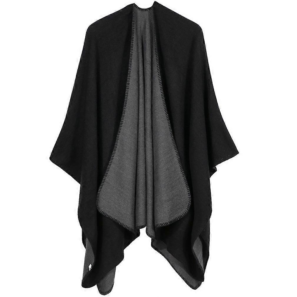 Warm Thicken Poncho Pashmina Shawl Wrap Dual Colored Open Front Long Winter Sweater Coat