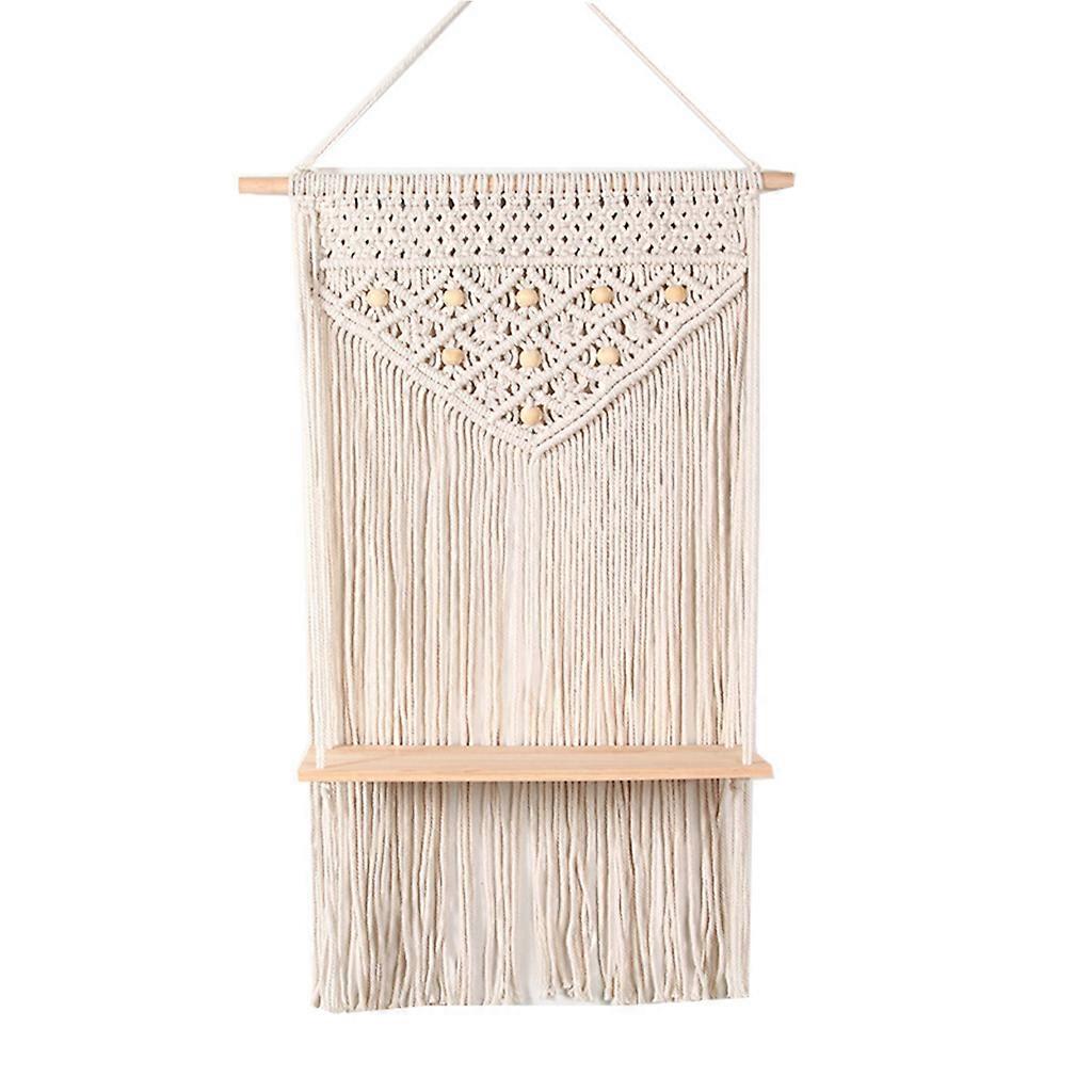 Nordic Bohemian Long Tassel Tapestry Storage Rack Murale intrecciato a mano Appeso a parete Artigianato decorativo per l'arredamento del soggiorno