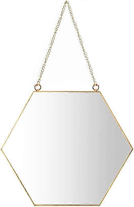Hanging Mirror, Brass Hexagonal Frame Bathroom Mirror with Chain [Small]