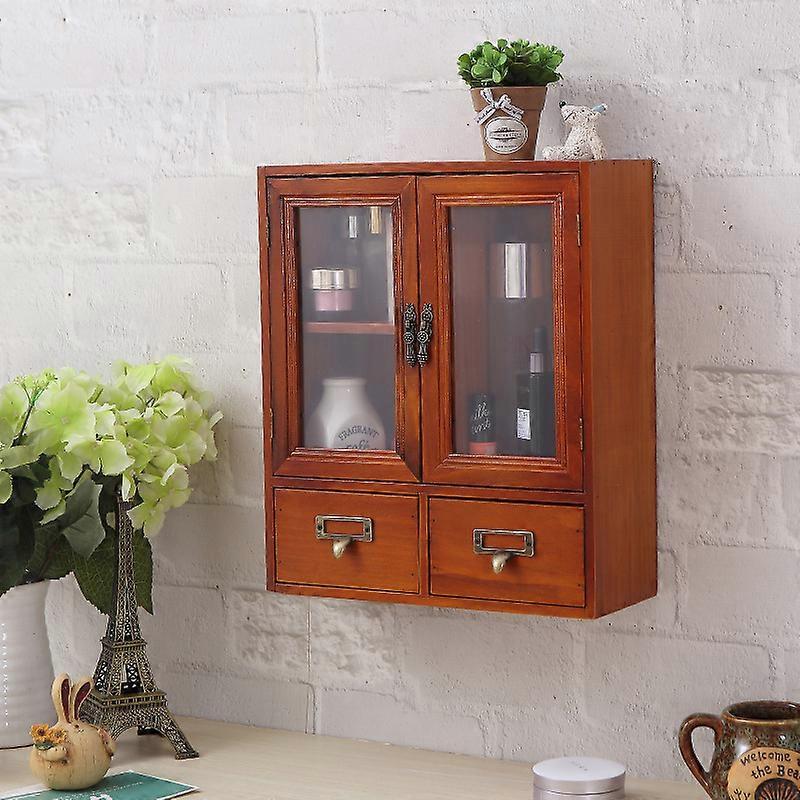 ארון אחסון מעץ ליד המיטה ארון קיר ארון תצוגה מעץ וינטג'