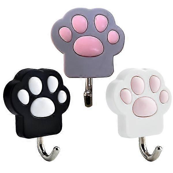 3pcs Cat Paw Shape Hanger Creative Punch Free Hook Kitchen Hook Towel Hook