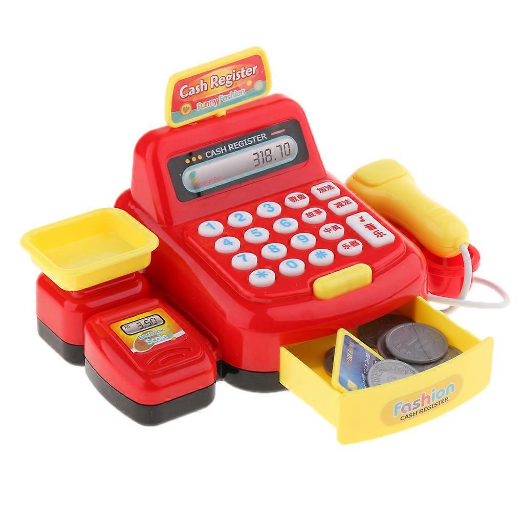 Simulation Supermarket Multi-function Cash Register Pretend Play Toy Red