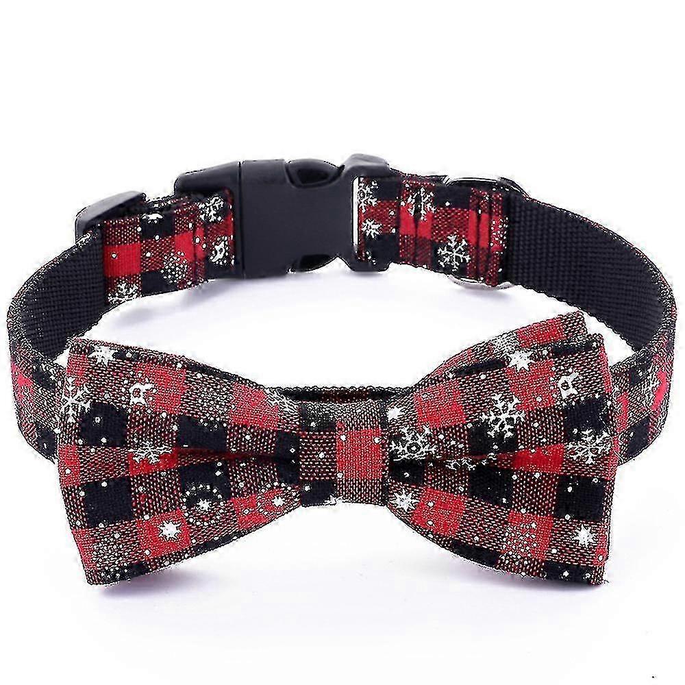 Christmas Dog Collar Adjustable Snowflake Pattern Red With Bow Tie In 4 Sizes