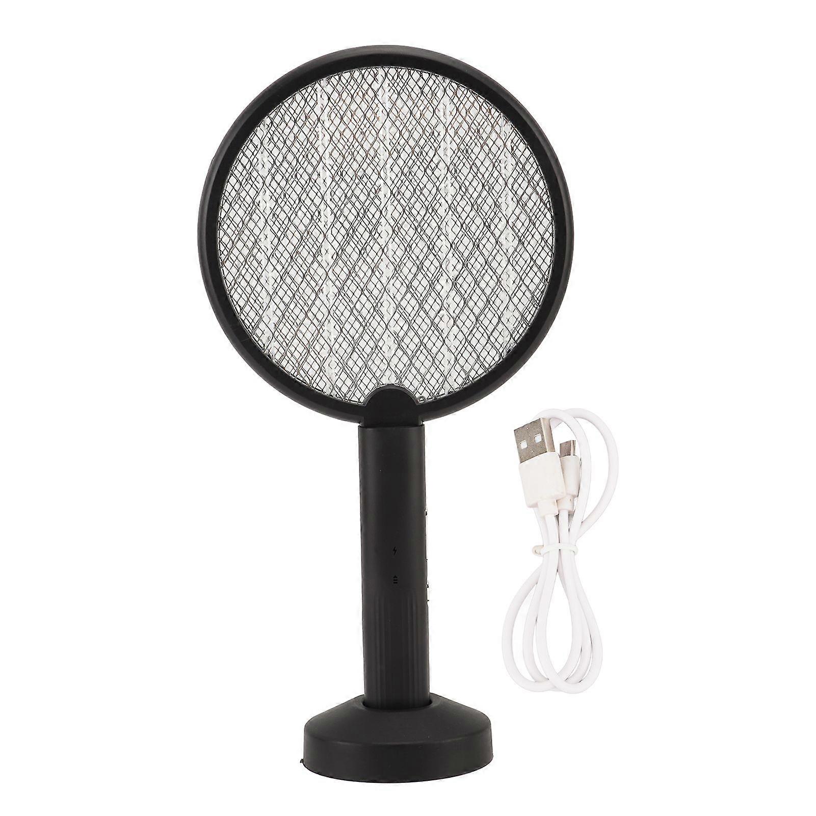 Electric Bug Swatter Round Rotating USB Charging Bug Racket Fly Killer for Courtyard Kitchen Black