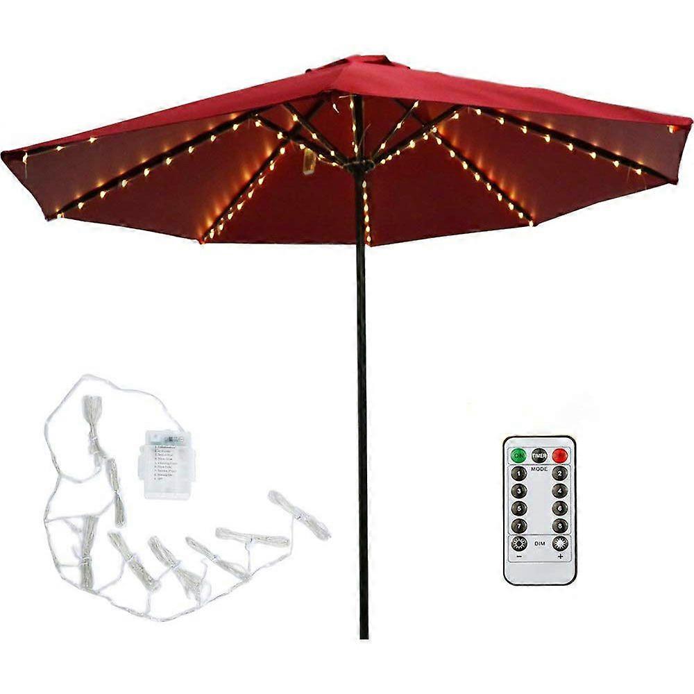 Umbrella Lights Patio Outdoor Strings Lights with 104 LEDs 8 Lighting Modes Remote Control, Battery Operated Waterproof Umbrella Lights Upgraded, Warm