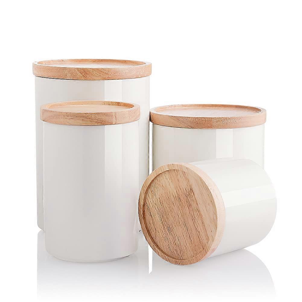 Airtight Ceramic Food Storage Canisters Set of 4 for Coffee, Tea, Sugar, and Spices – Kitchen Organization in White
